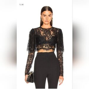 RASARIO Black Lace Long-Sleeve Crop Top - Women's Elegant Lace Blouse